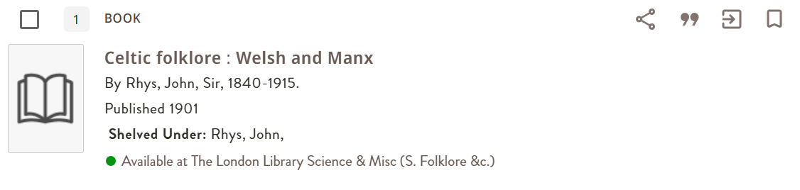An example of how a Folklore entry appears in the catalogue. 