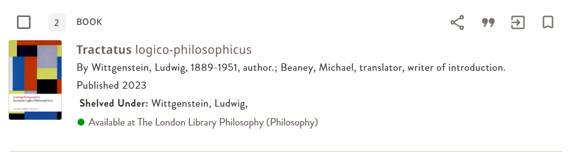 An example of how a philosophy text appears in the catalogue.