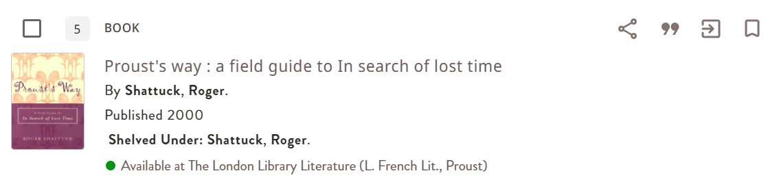 An example of how a book in the French collections appears on the catalogue.