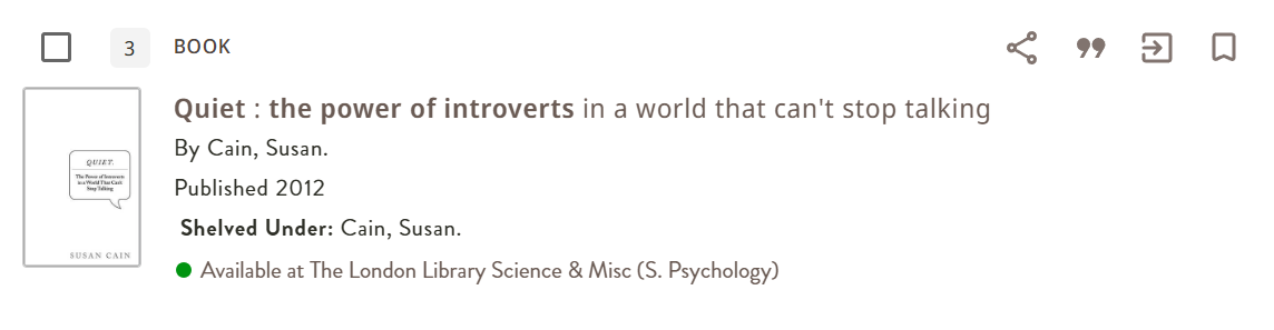 An example of how a psychology book appears in the catalogue. 