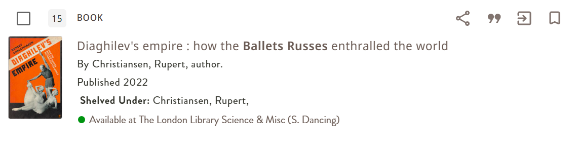 Example of how a performing arts volume appears in the catalogue.