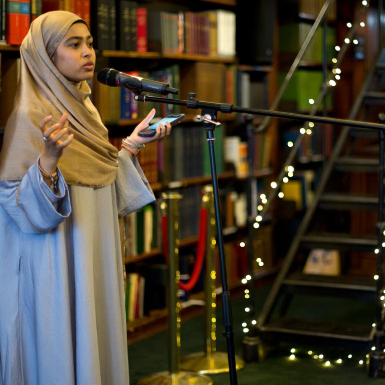 Young workshop participant in the Reading Room