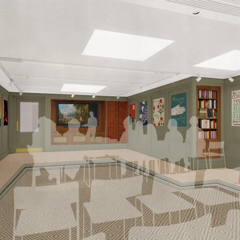 building render of panelled room