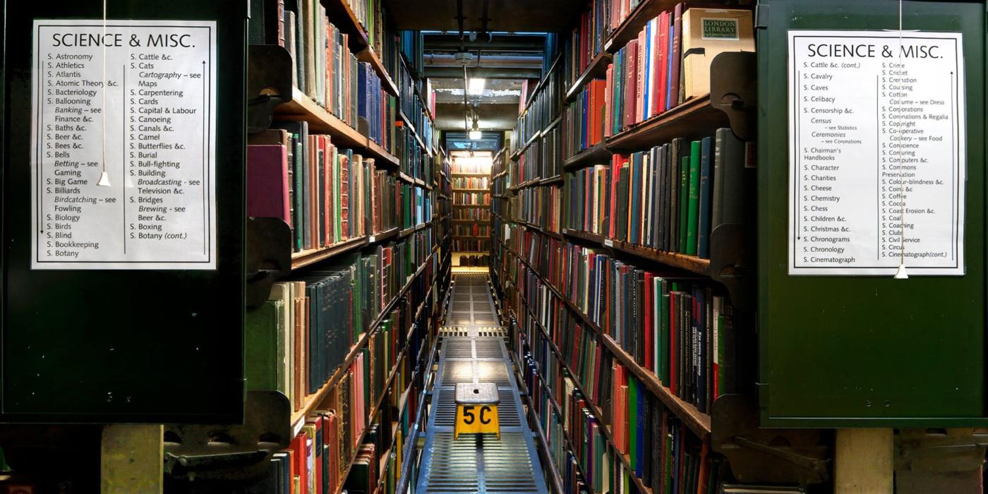 Shelves of books at the London Library 