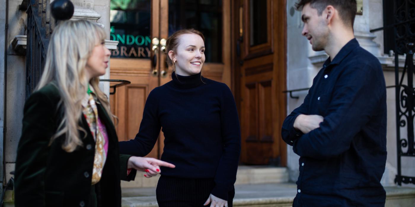 Group of people outside entrance of The London Library