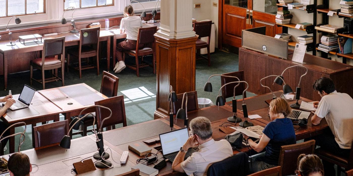 library room with people studying/reading
